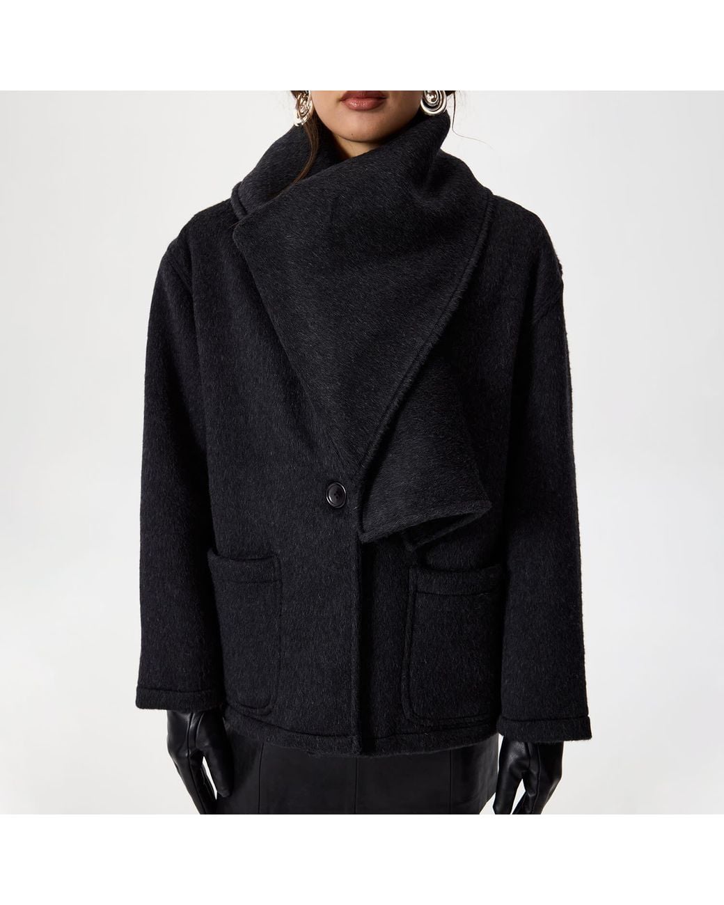 Thisisu Collection Black Athena Scarf Detail Wool Coat – Dark