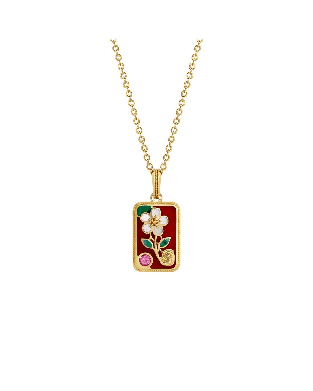 Karma and Luck Metallic Abundant Grace Flower Tile Multi-Stone Mahjong Necklace