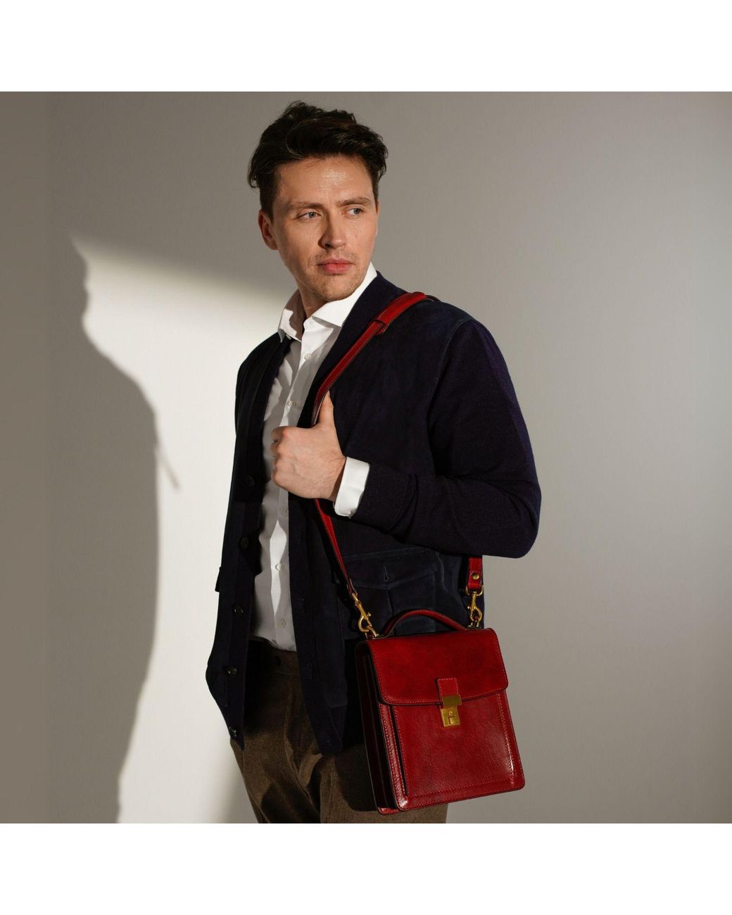 Time Resistance Red Small Leather Briefcase for men