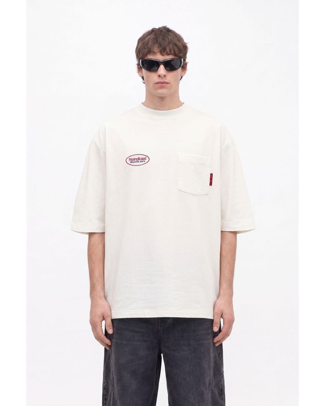 mysimplicated White Neutrals Workwear Ecru Oversized Pocket T-Shirt for men