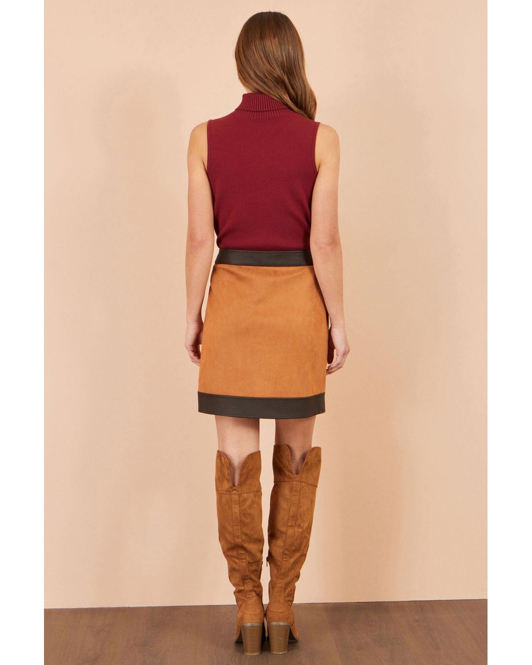 Yumi' Orange Faux Suede Border Skirt