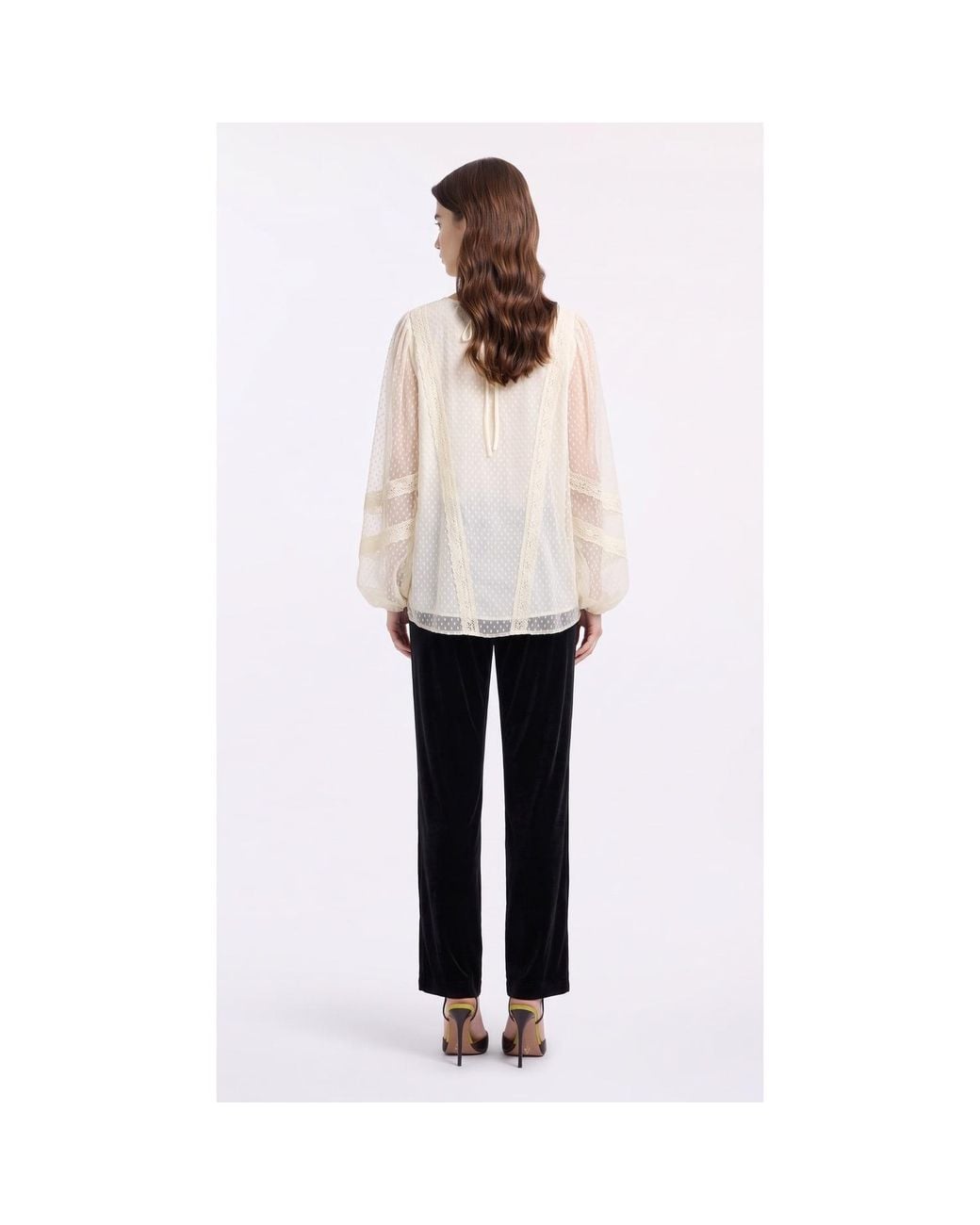 concept A trois Pink Ivory Tulle And Lace Blouse