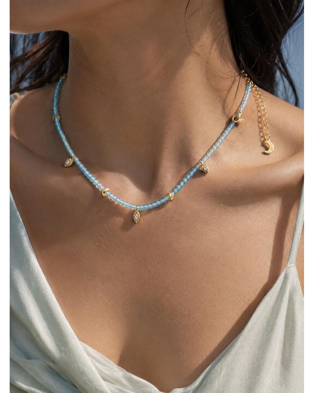 Aurozia Blue Lotus Within Vermeil Starlit Moon Topaz Choker Necklace & Bracelet