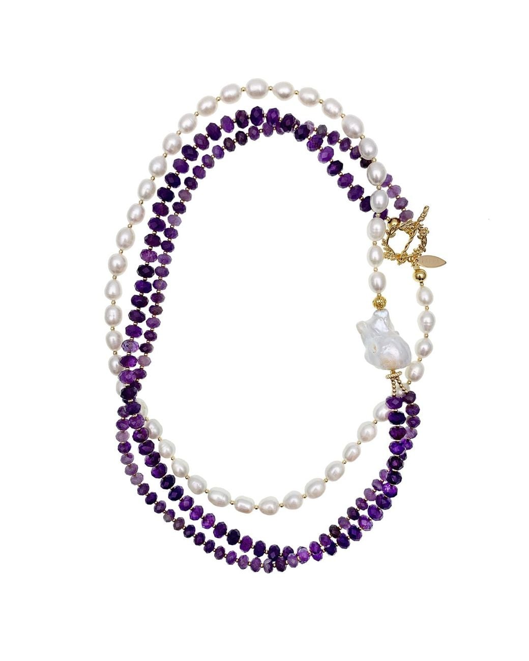 Farra White Amethyst With Freshwater Pearls Multi-Layers Necklace