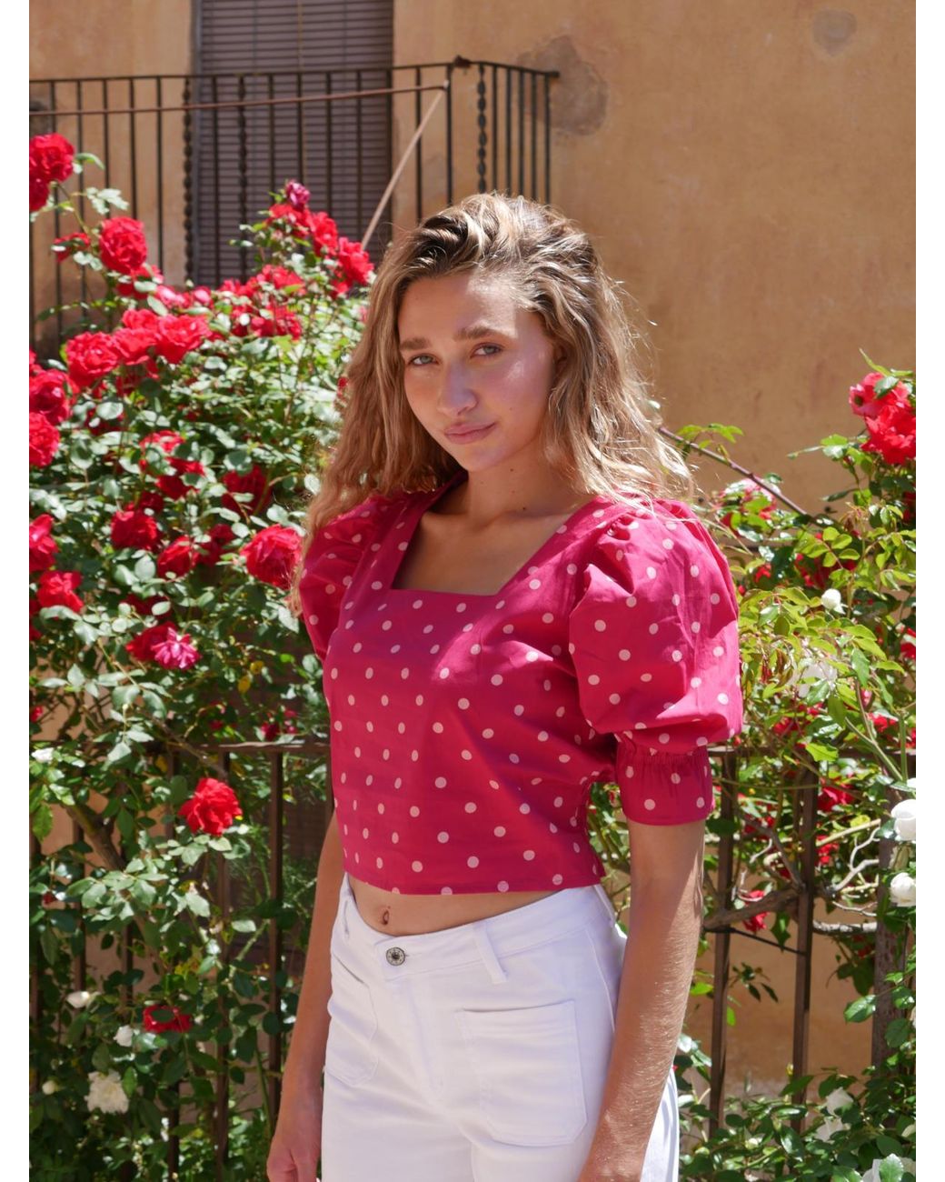 Mind Traveler Pink Carmi Burgundy Polka Dot Blouse
