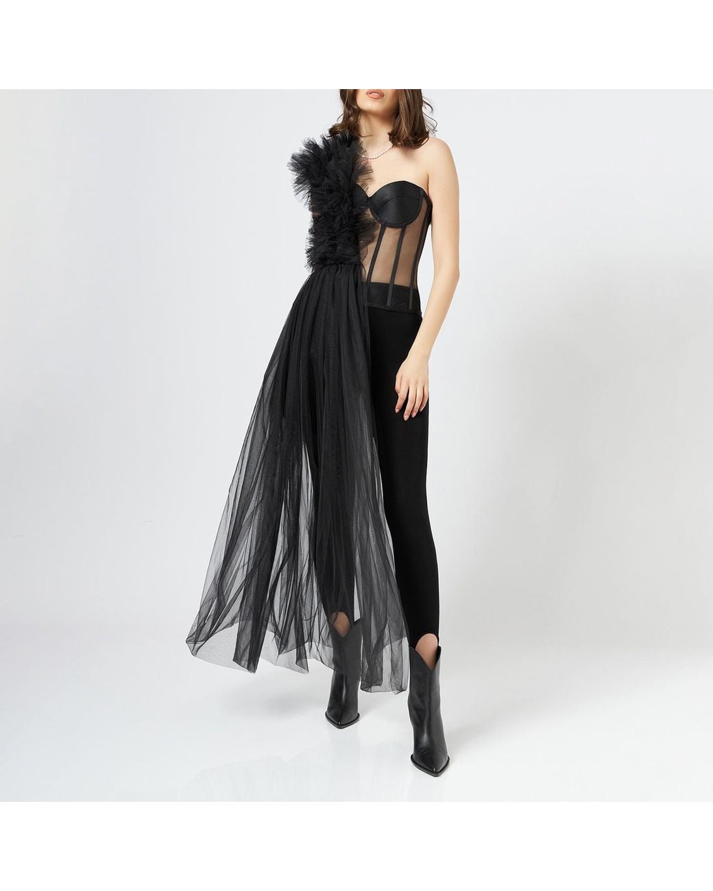LIA ARAM Black Deconstructed Ruffled Corset