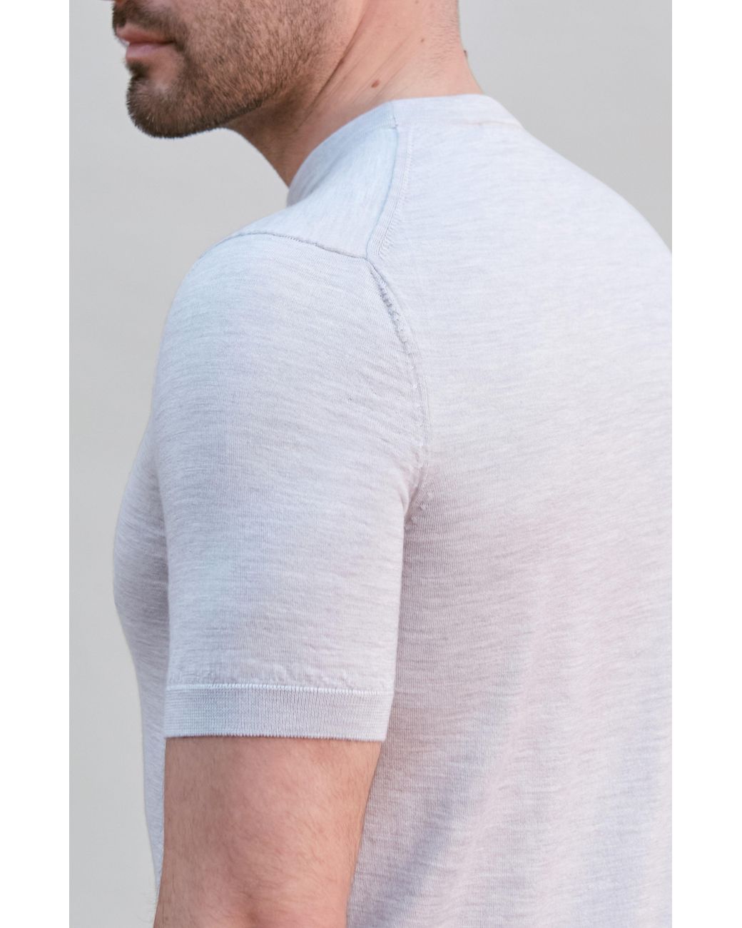 Paul James Knitwear White Superfine Merino Silk Bellini Short Sleeve Jumper for men