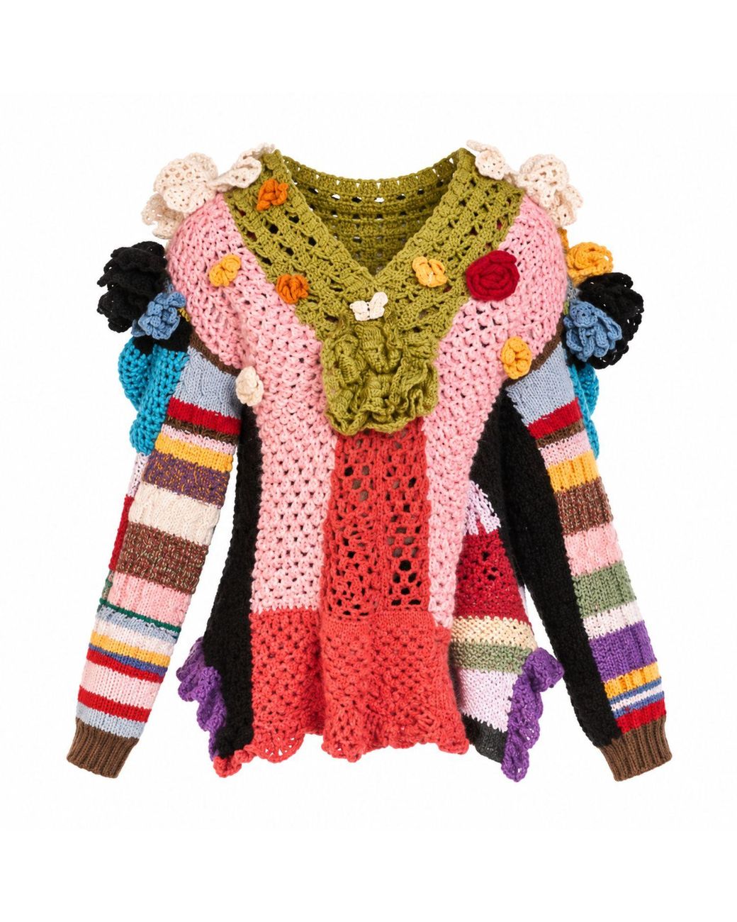 Miro Misljen Red Multicolour Hand-Knitted Patchwork Jumper