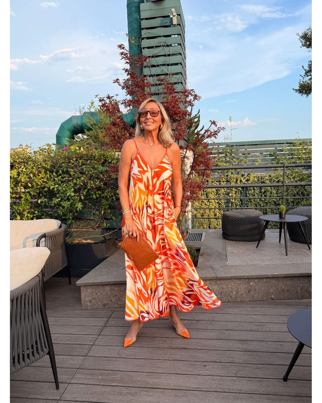 Belyed Handcraft Orange Floriane – Slip Silk Maxi Dress By Belyed