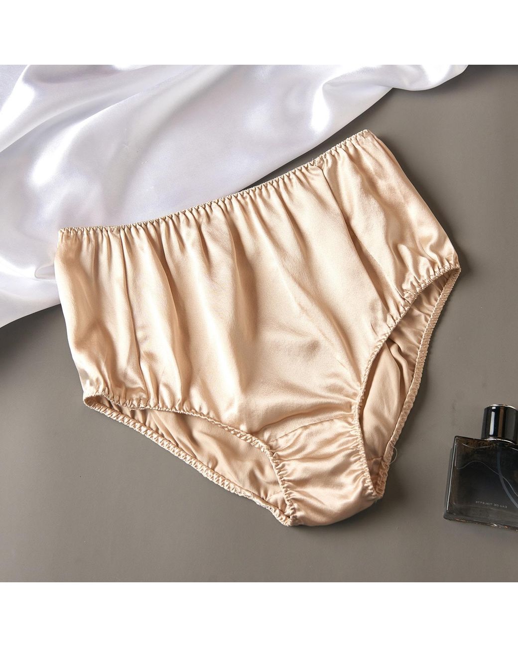 Pure Mulberry Silk French Cut Panties, High Waist In Taupe