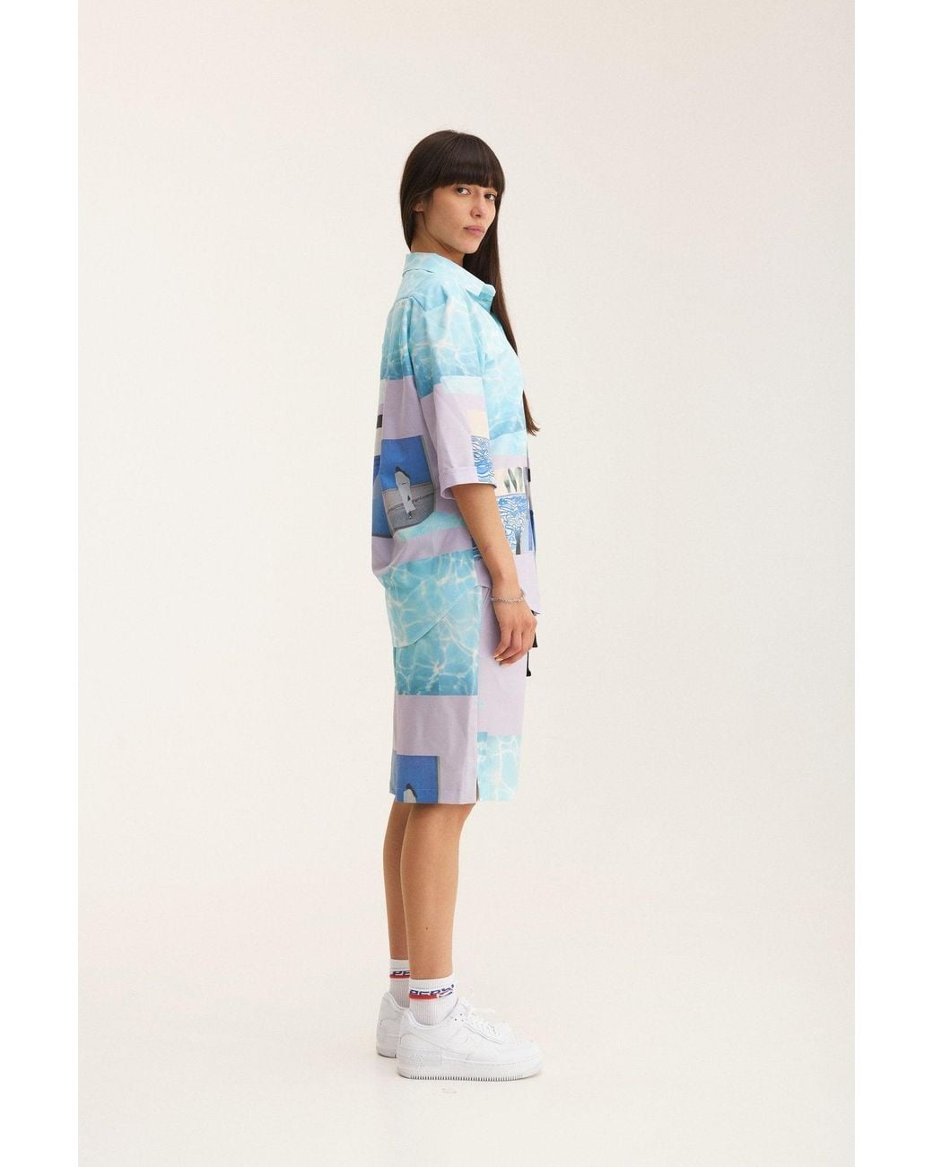 mysimplicated Blue Short Sleeve Shirt And Bermuda Set With Water Design