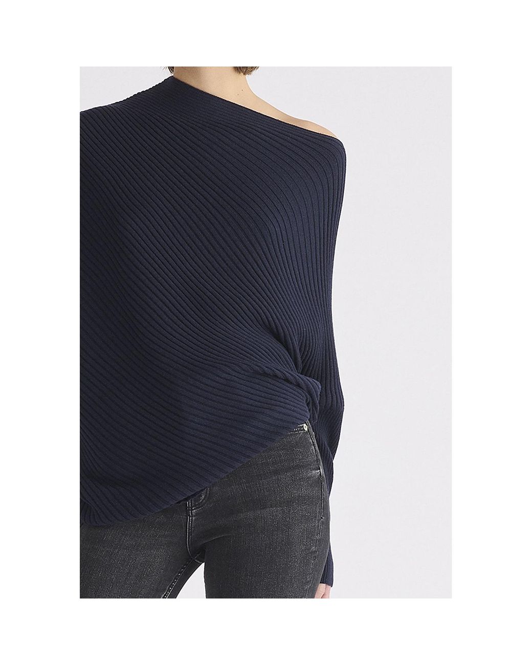 Paisie Blue Draped Knitted Wool Blend Jumper