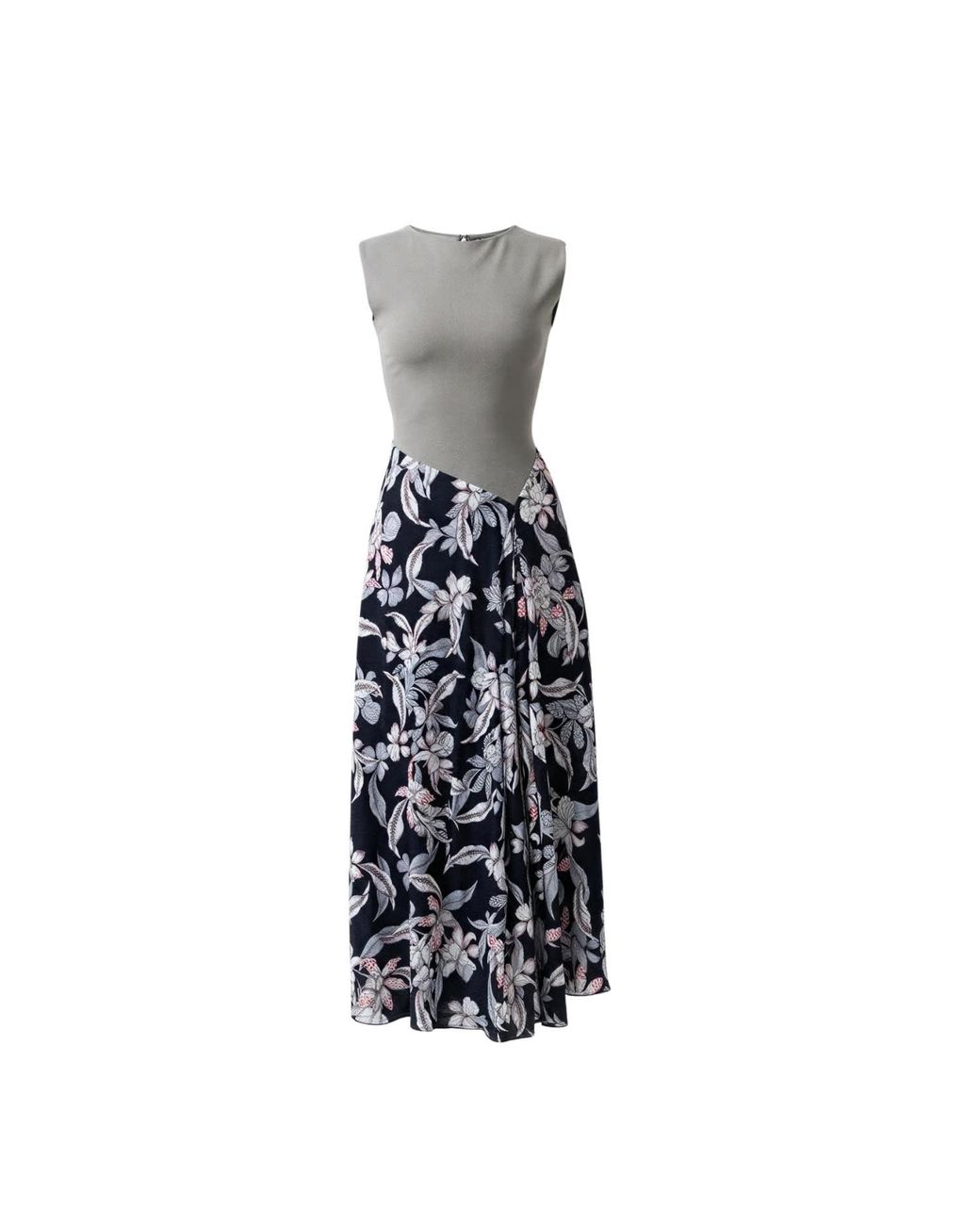 IZABELA MANDOIU Black Two-Tone Jersey Top Floral Midi Dress