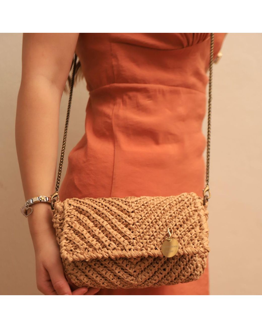 Springmoonatelier Metallic Neutrals Raffia Bag Shoulder Bag