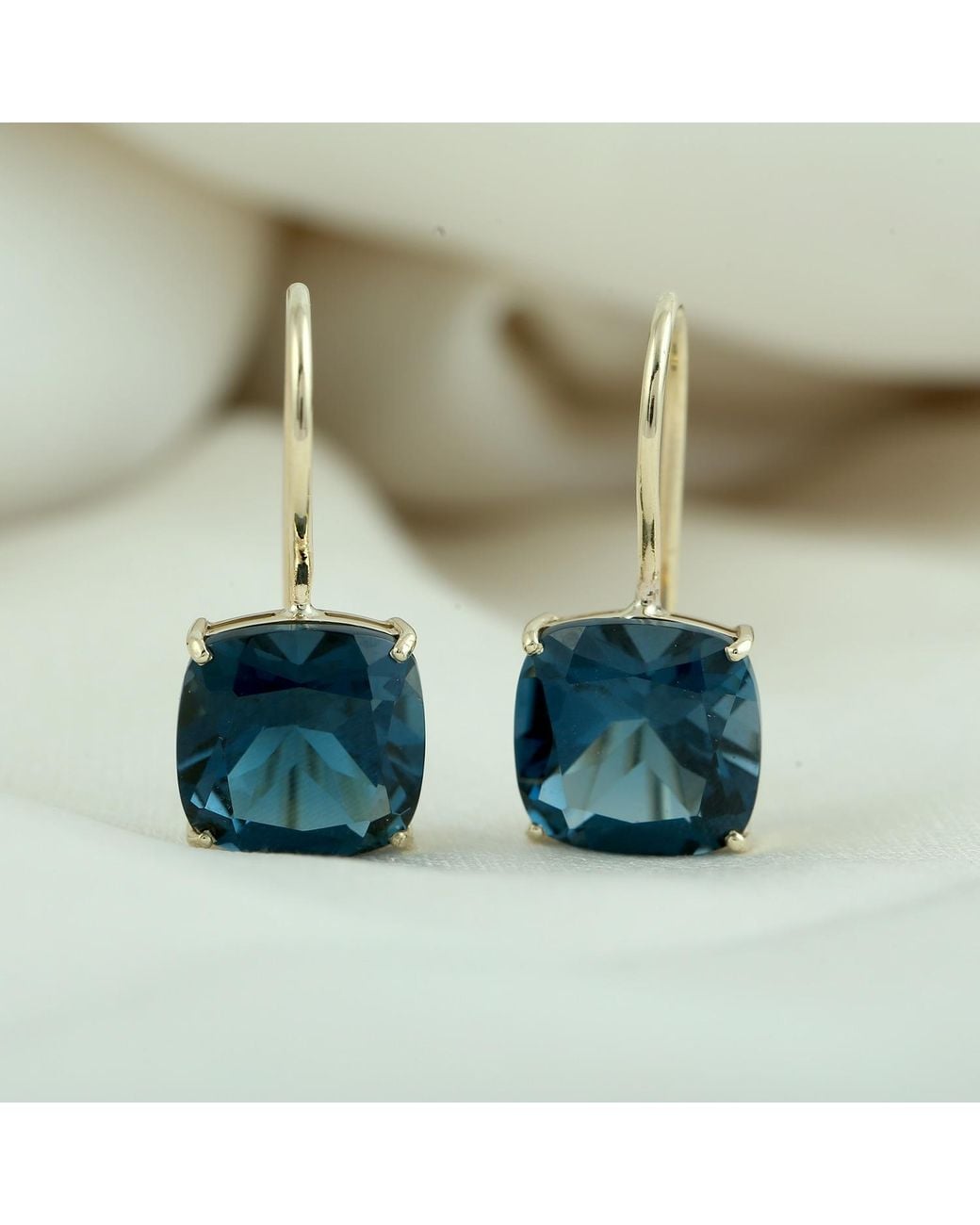 Artisan Green 14K London Topaz Cushion Cut Ear Hook Earrings