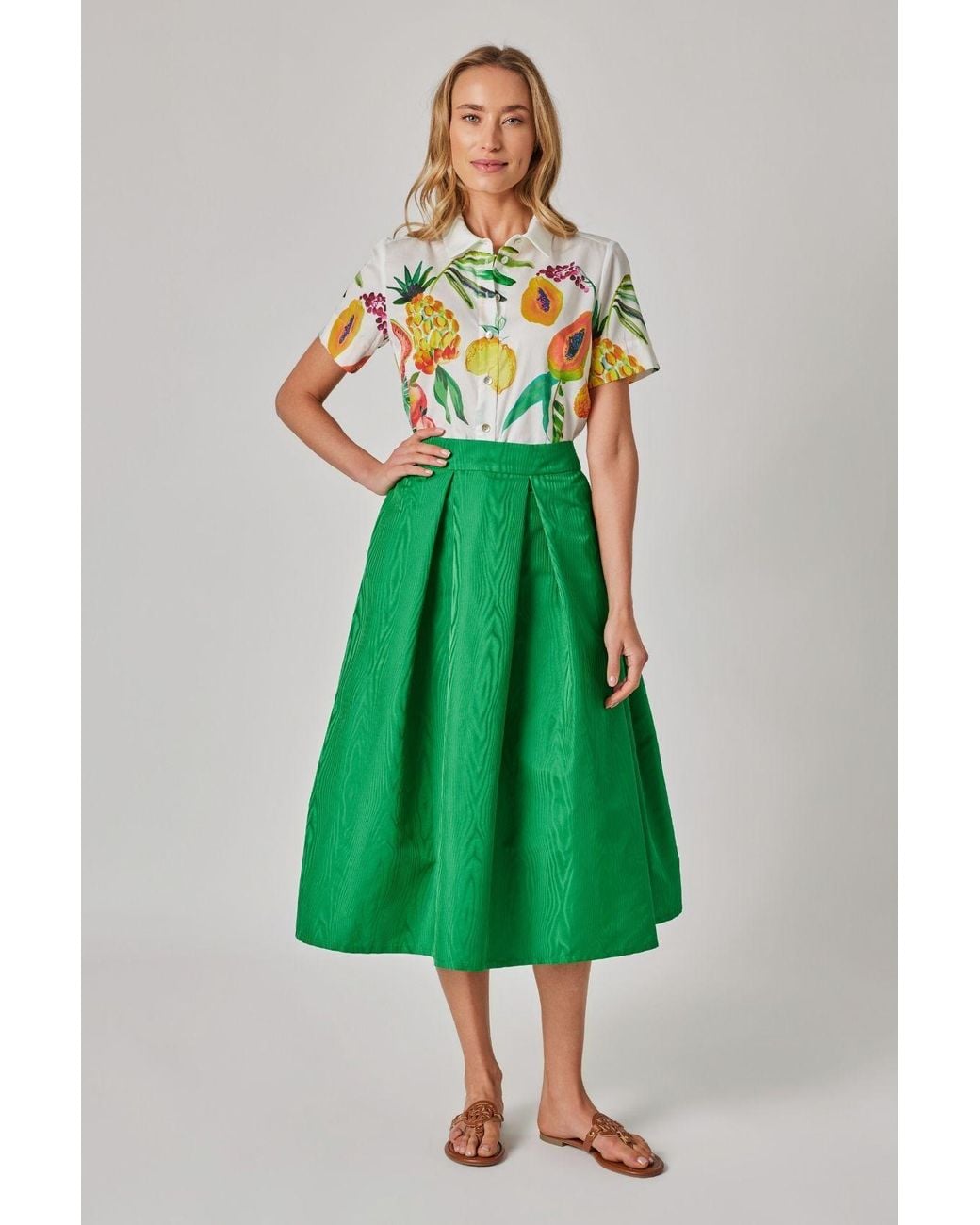 Marianna Déri Green Midi Skirt With Moiré Effect