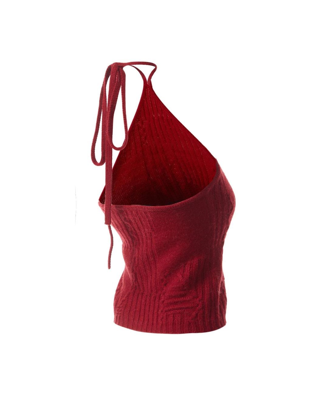 Fully Fashioning Red Ruby Freya Cable Wool Knit Halter Top