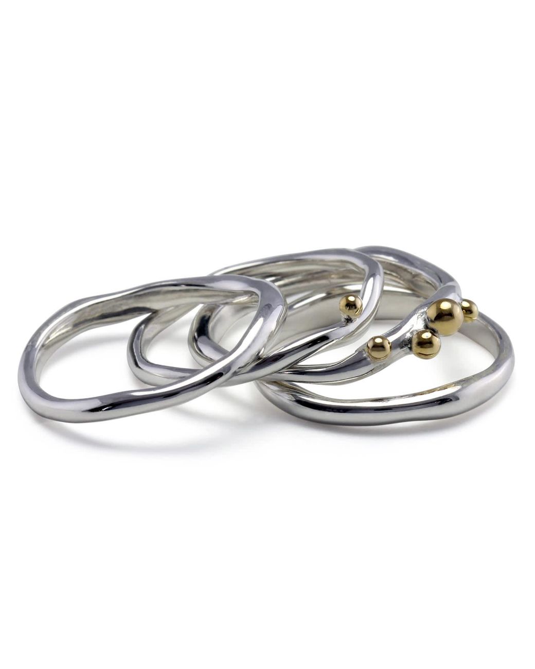 Isla Silver Metallic Organic Sterling Stacking Rings