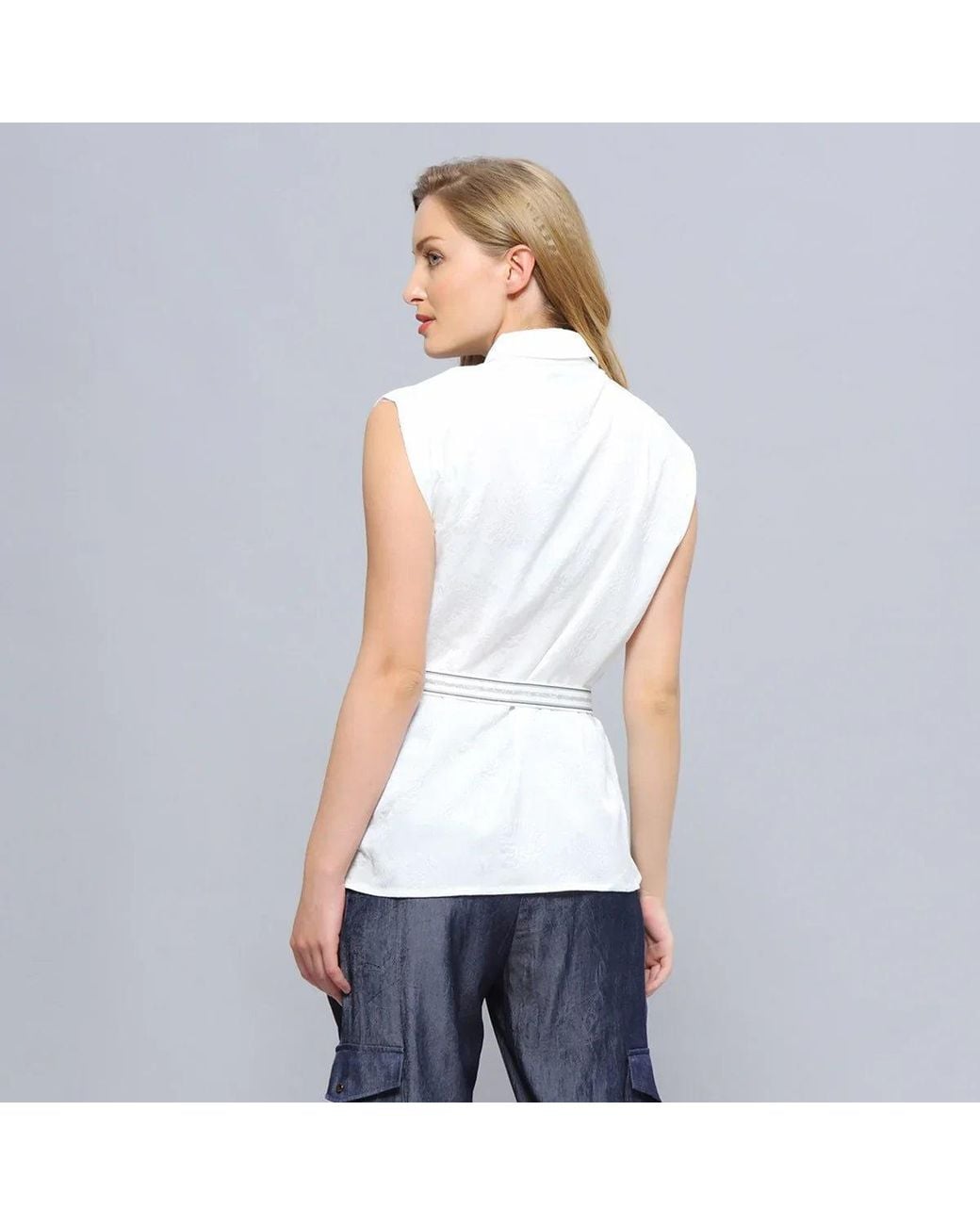Smart and Joy White Sleeveless Shirt With Trimming for men