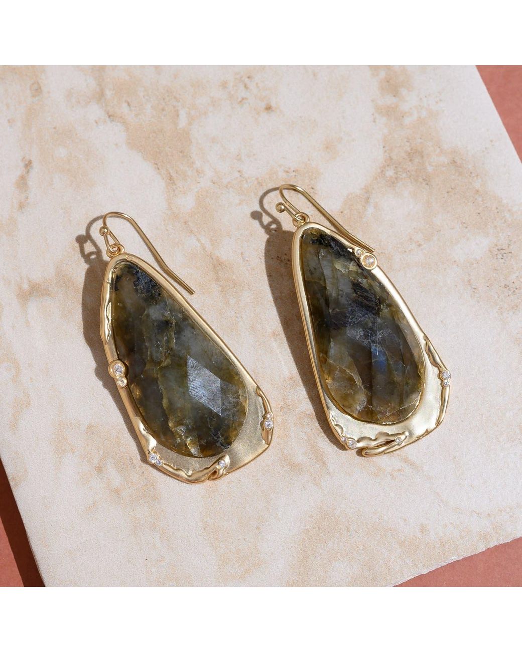 Rare Matters Jewelry Multicolor Fluid Teardrop Labradorite Statement Earrings