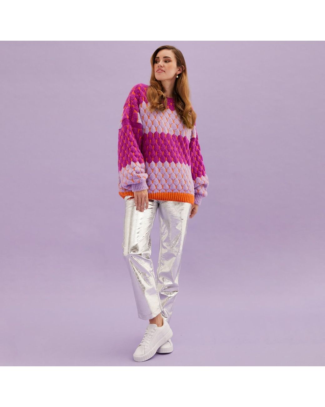 Cara & The Sky Purple Marissa Bubble Stitch Stripe Jumper