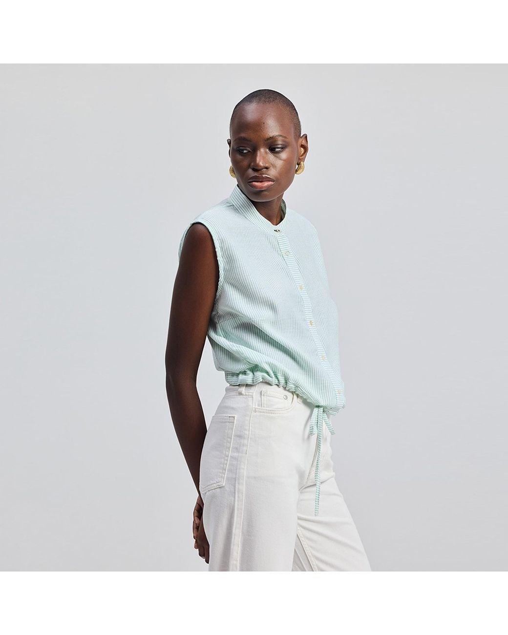 REISTOR Blue Button-Down Shirt With Waist Drawstring