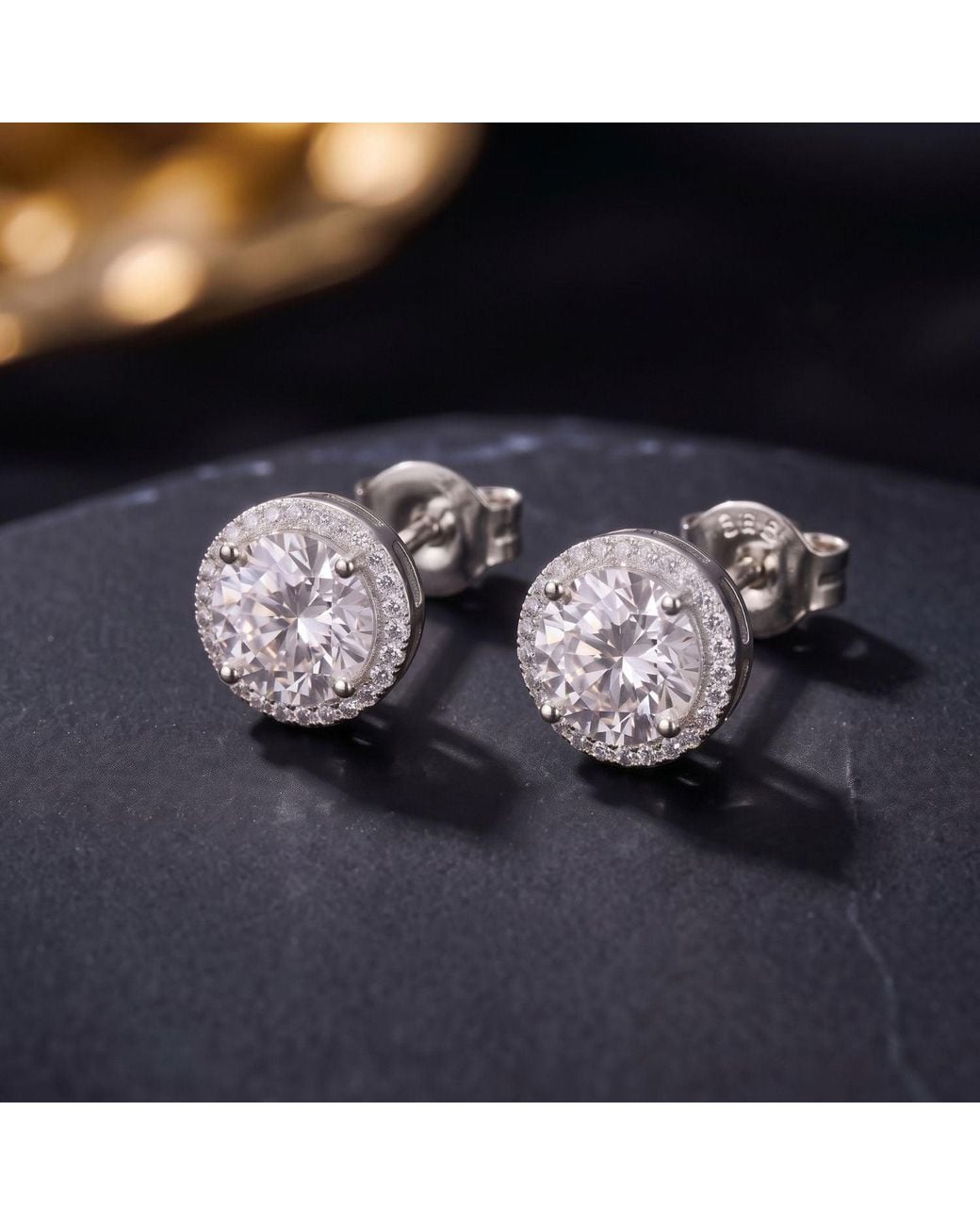 Sophelia Metallic Round Pavé Halo Stud Earrings For