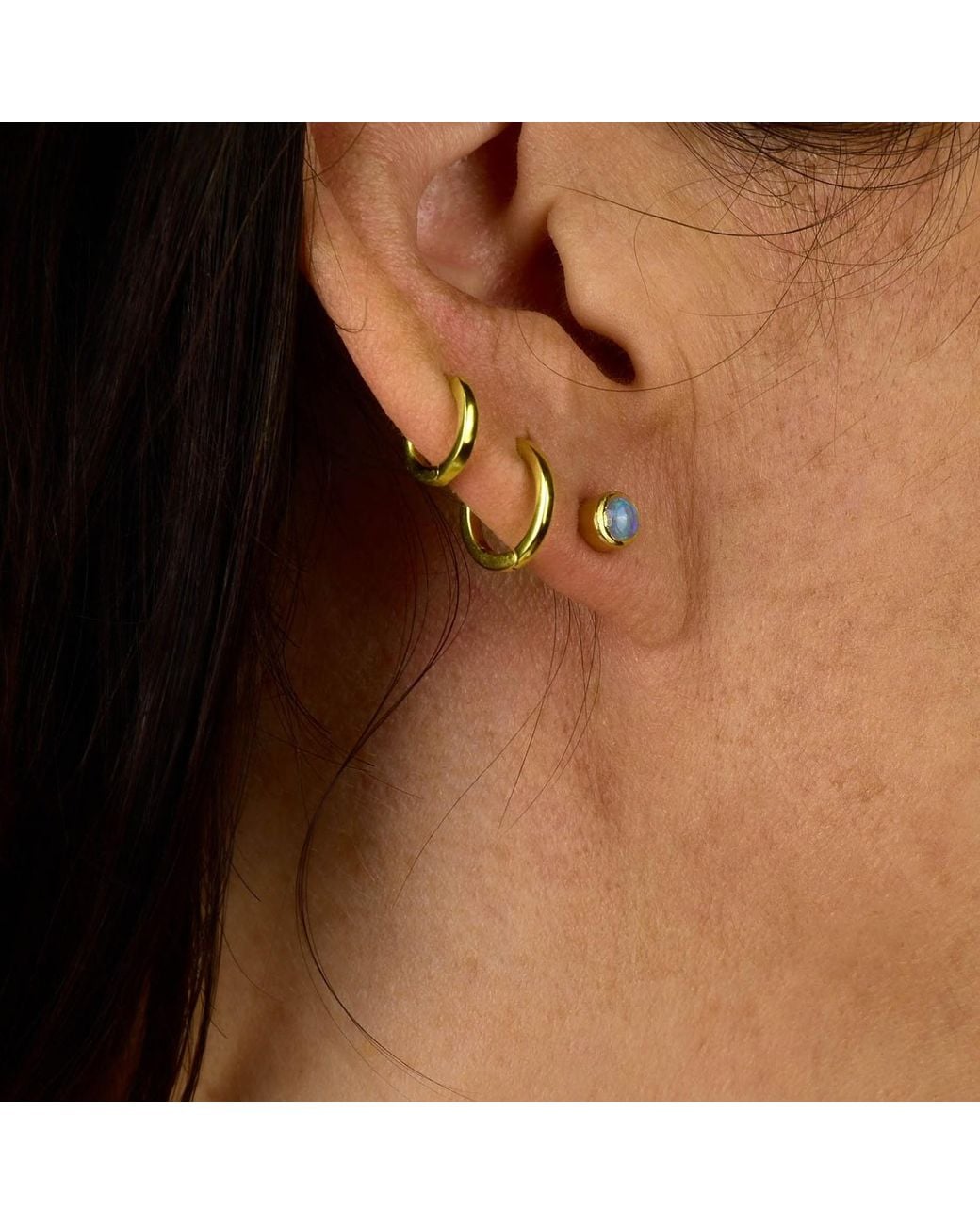 Nellou Jewellery Metallic Moonstone Mini Gem Dot June Birthstone Earrings Sterling