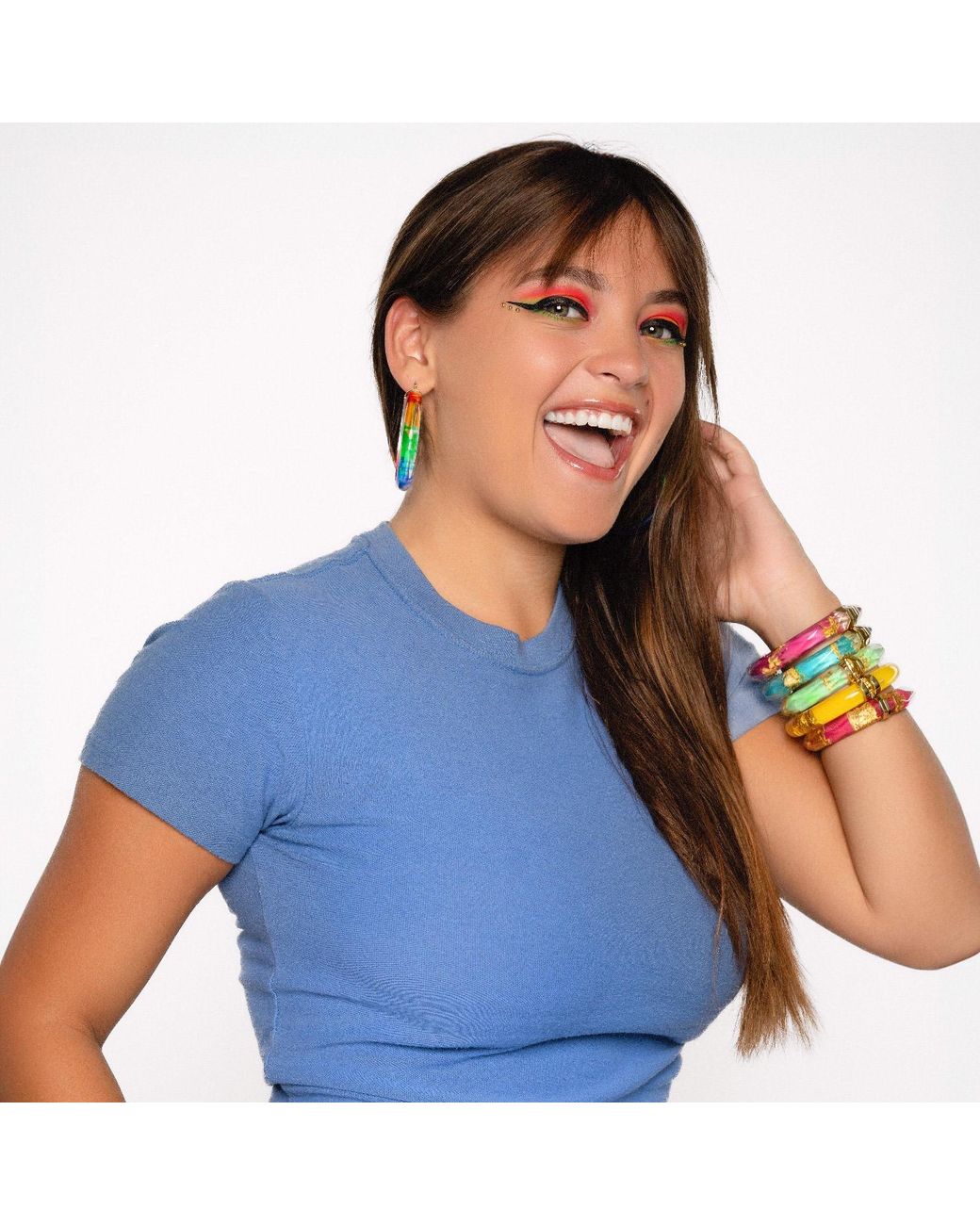 Gold & Honey Blue Tie Dye Hoop Earrings