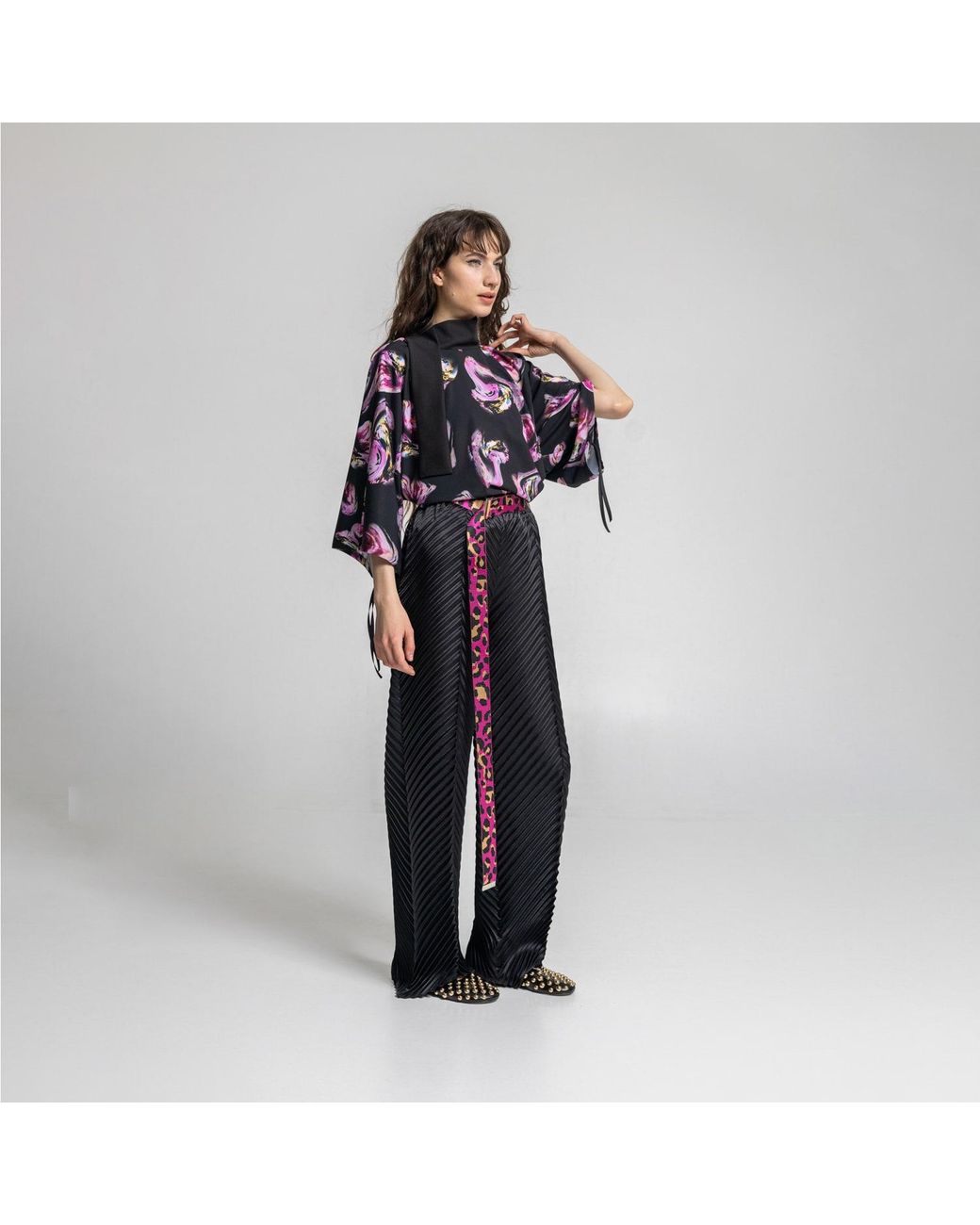 ARTISTA Black Rose Crystal High Neck Blouse