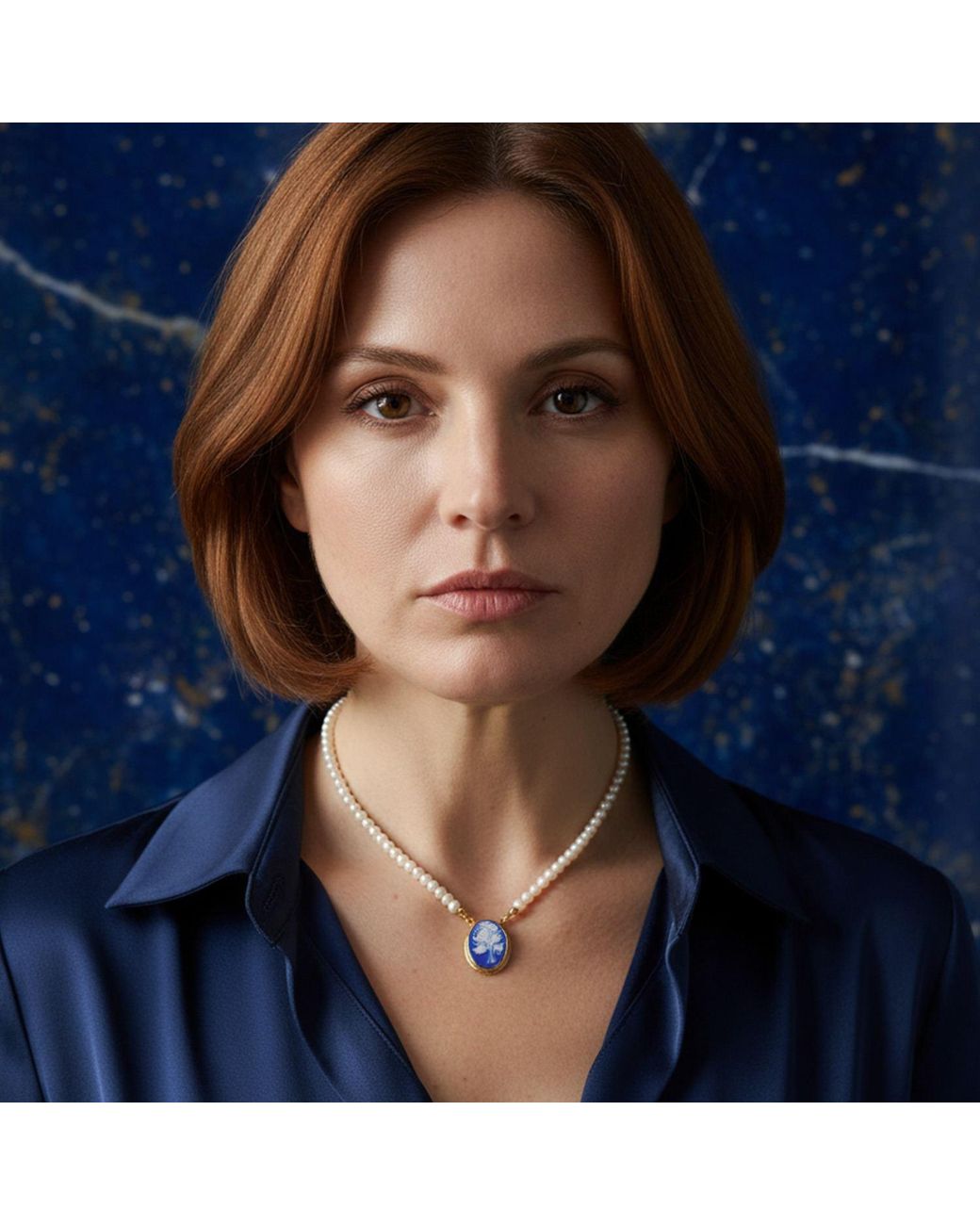 Vintouch Italy Blue Wildflower Cameo Necklace With Pearls