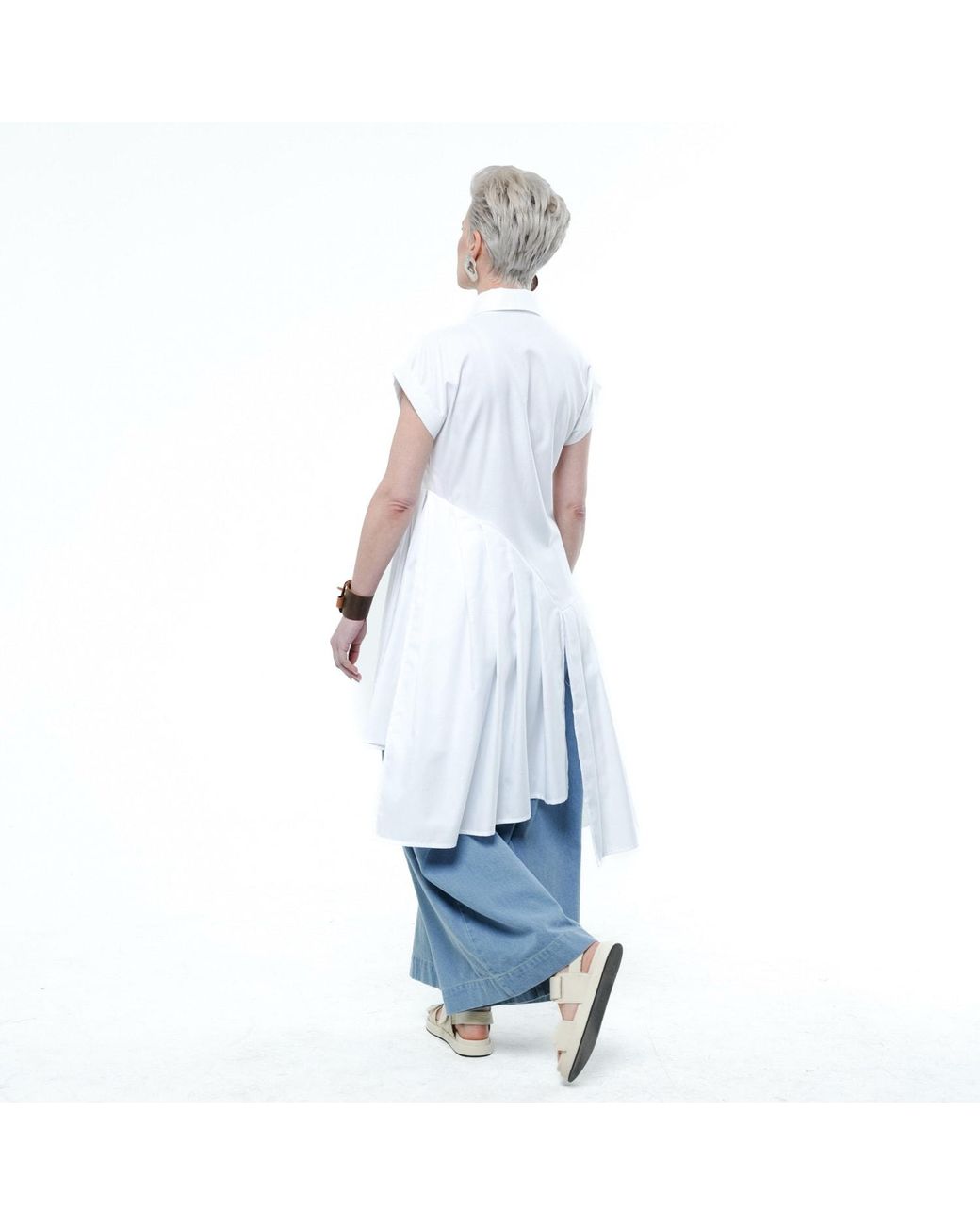 Metamorph Blue Pleated Long Tunic Shirt