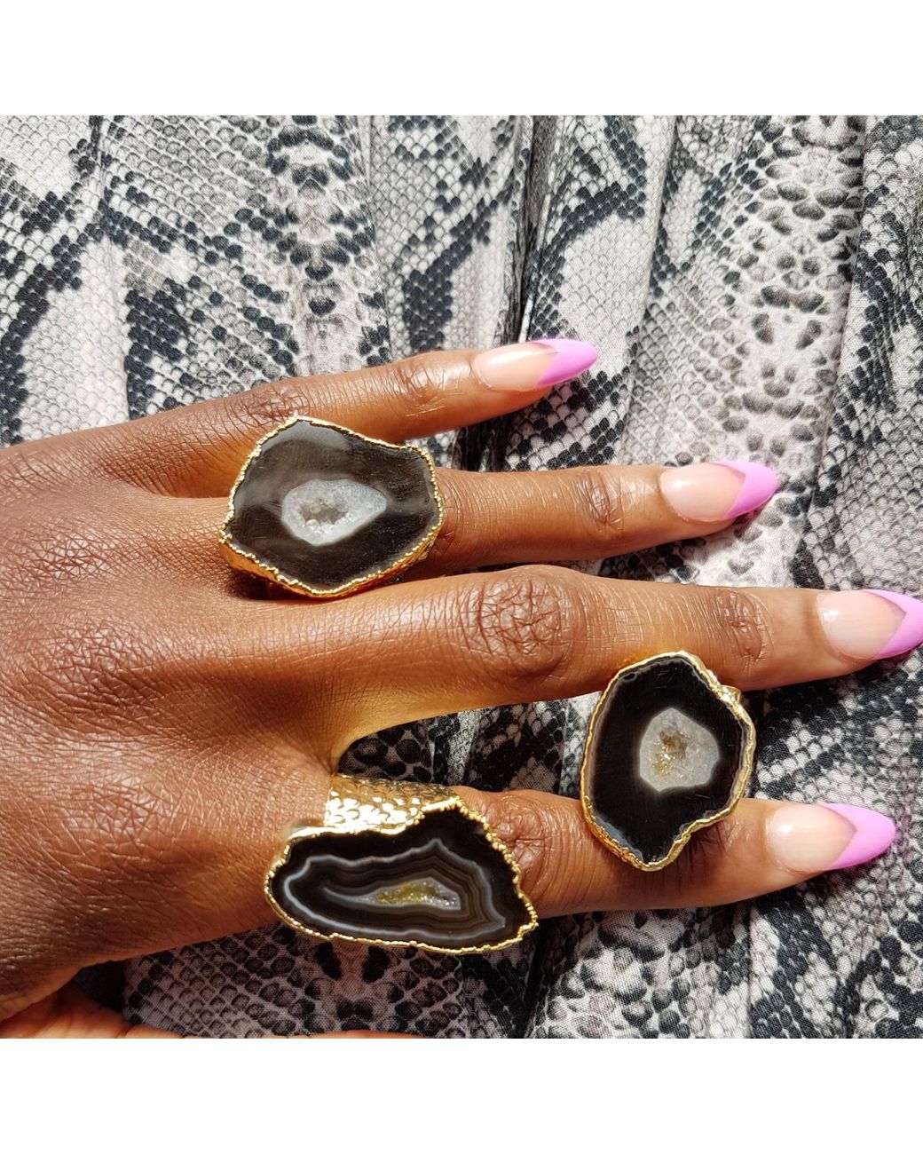 YAA YAA LONDON Black Mega Gemstone Gold Statement Ring