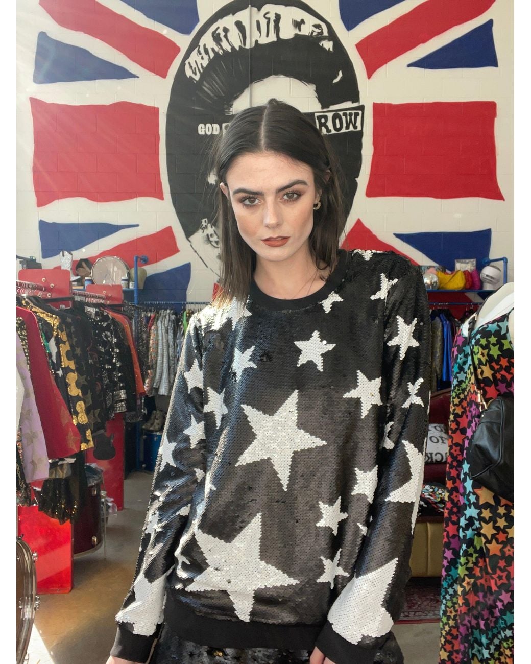 Any Old Iron Black Sparkle Star Sequin Sweatshirt