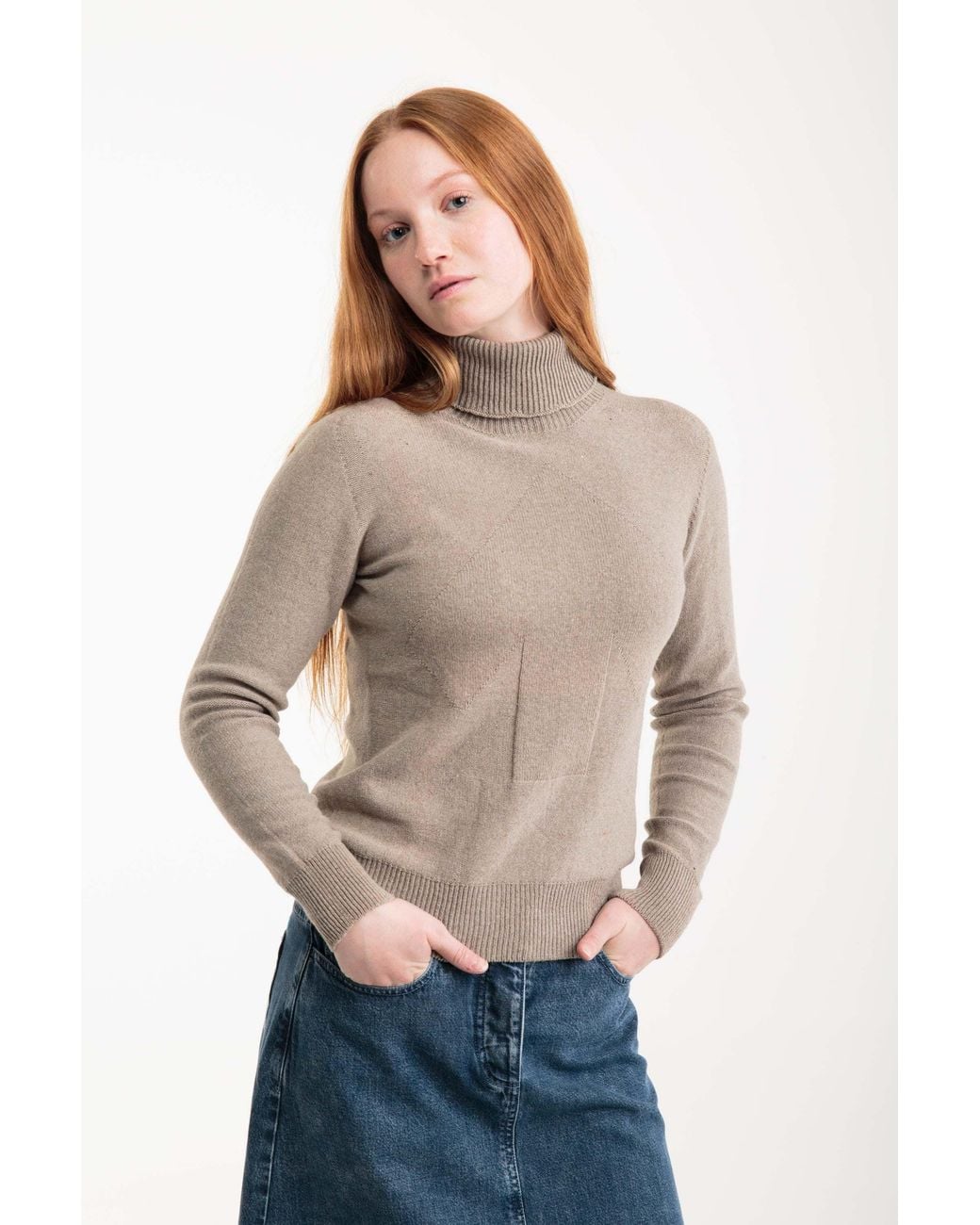 Reet Aus Green Neutrals Seamless Turtleneck Sweater