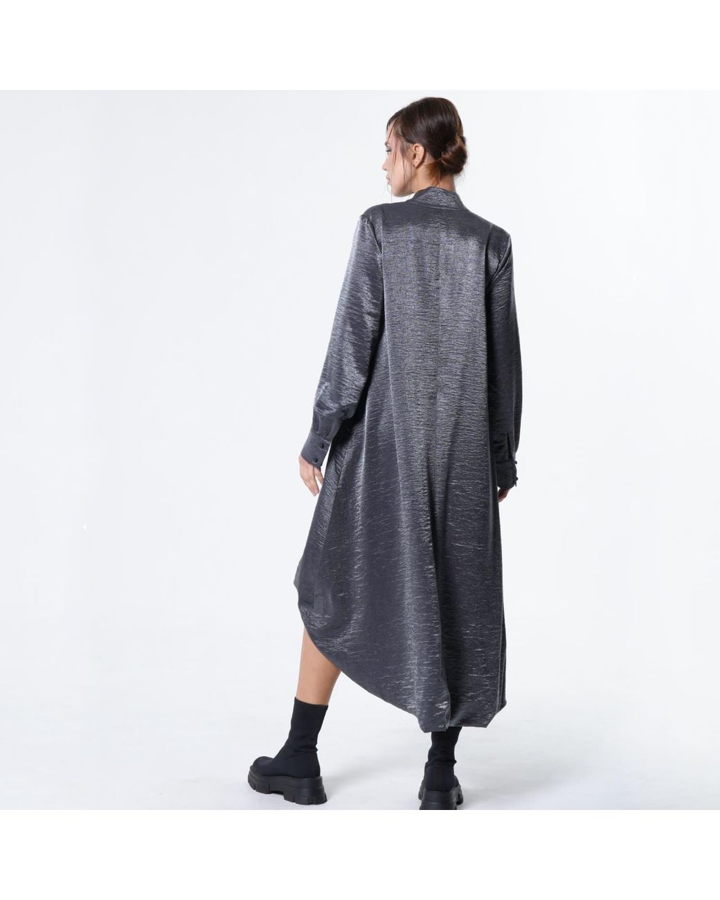 Metamorph Gray Shiny Metallic High-Low Dress