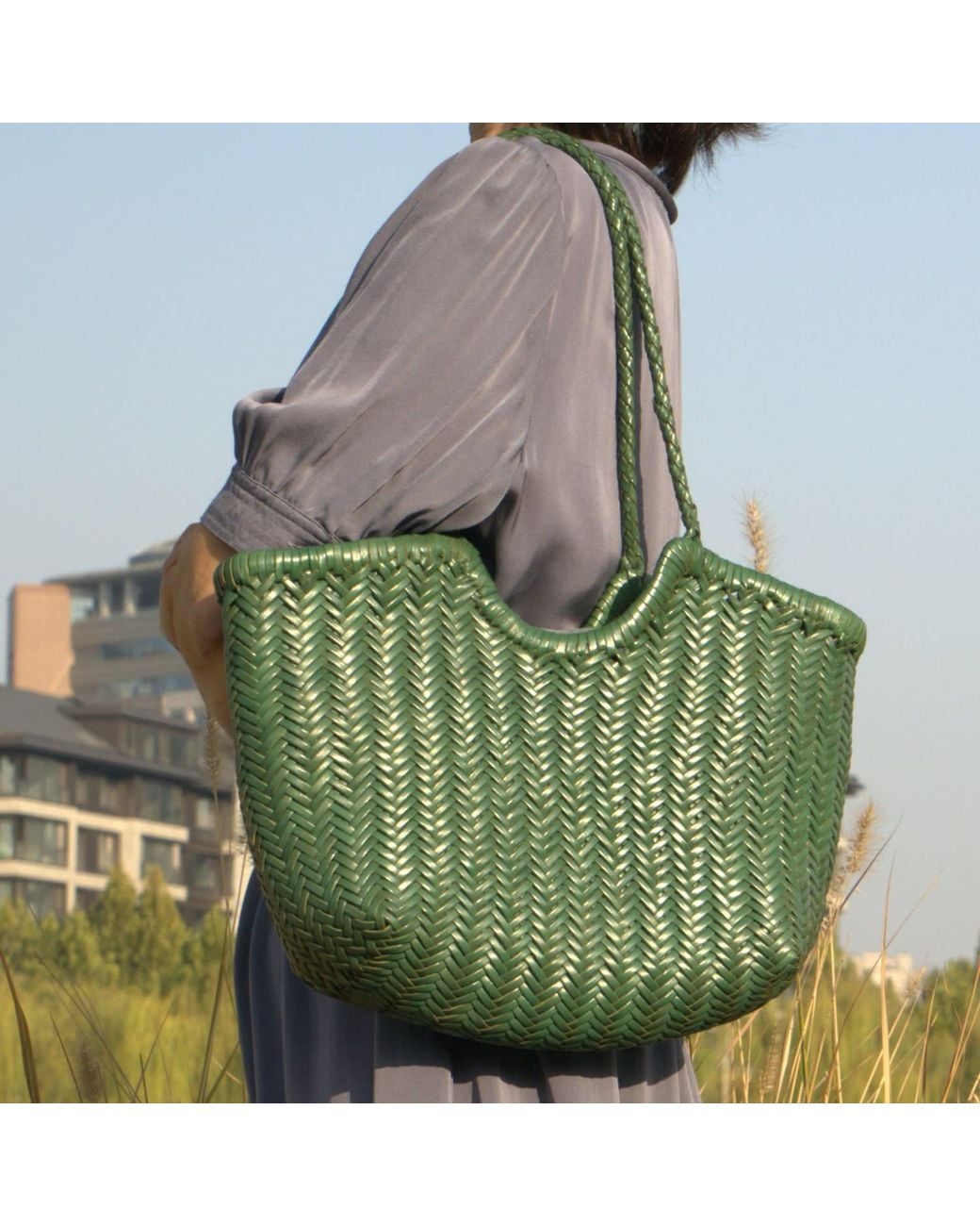 Rimini Green Woven Leather Handbag