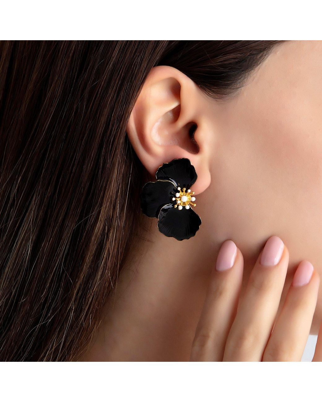 Milou Jewelry Black Poppy Flower Earrings