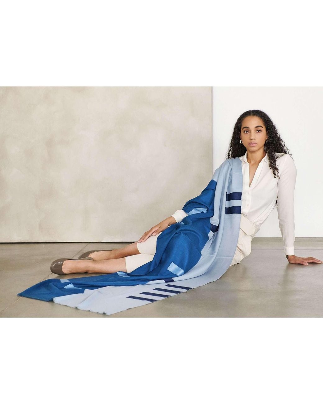 Variously Blue Harbor Hand Embroidered Modern Artisanal Scarf