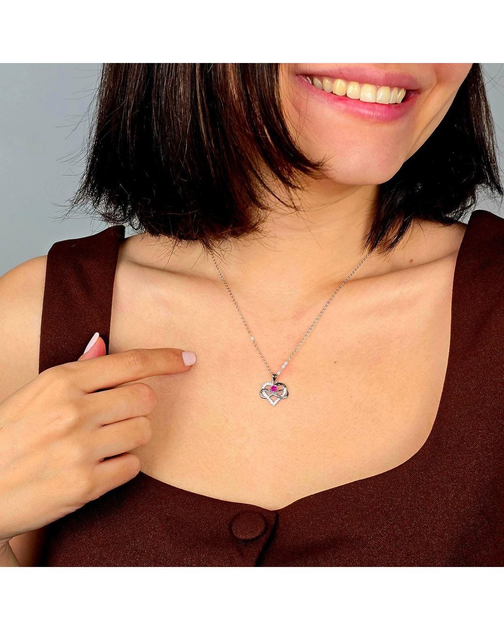 Sophelia Metallic Ruby Gemstone Heart Romantic Love Necklace