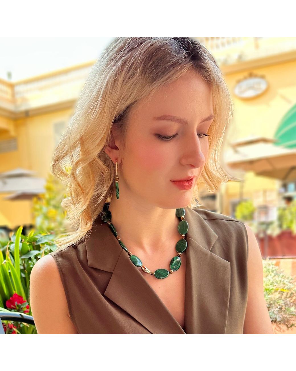 Farra Green Oval Malachite Chunky Necklace