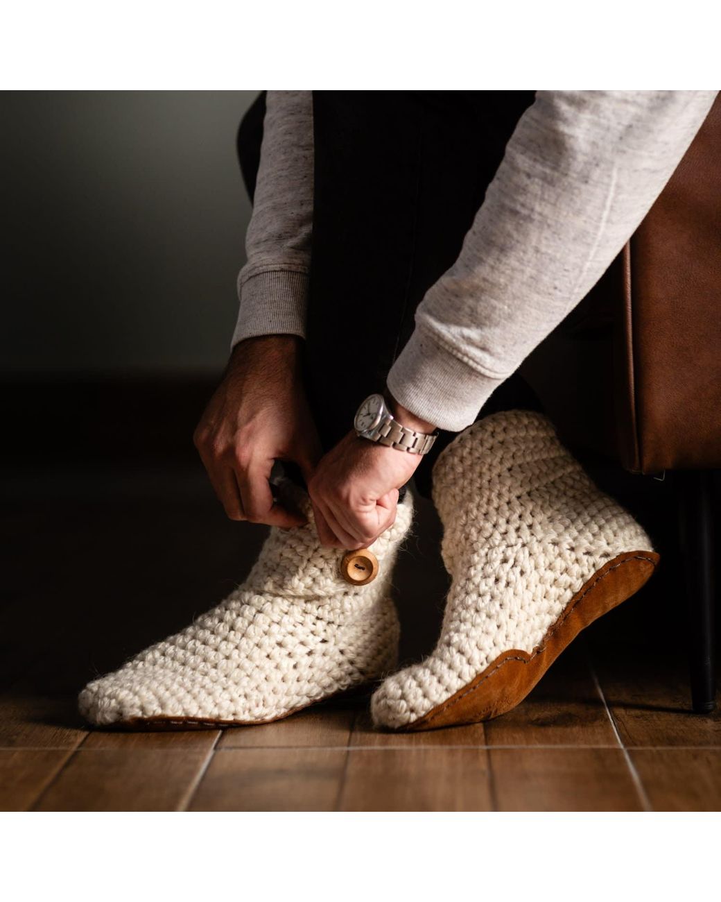 Kingdom of Wow White Artisan Made Boot Wool Slippers For