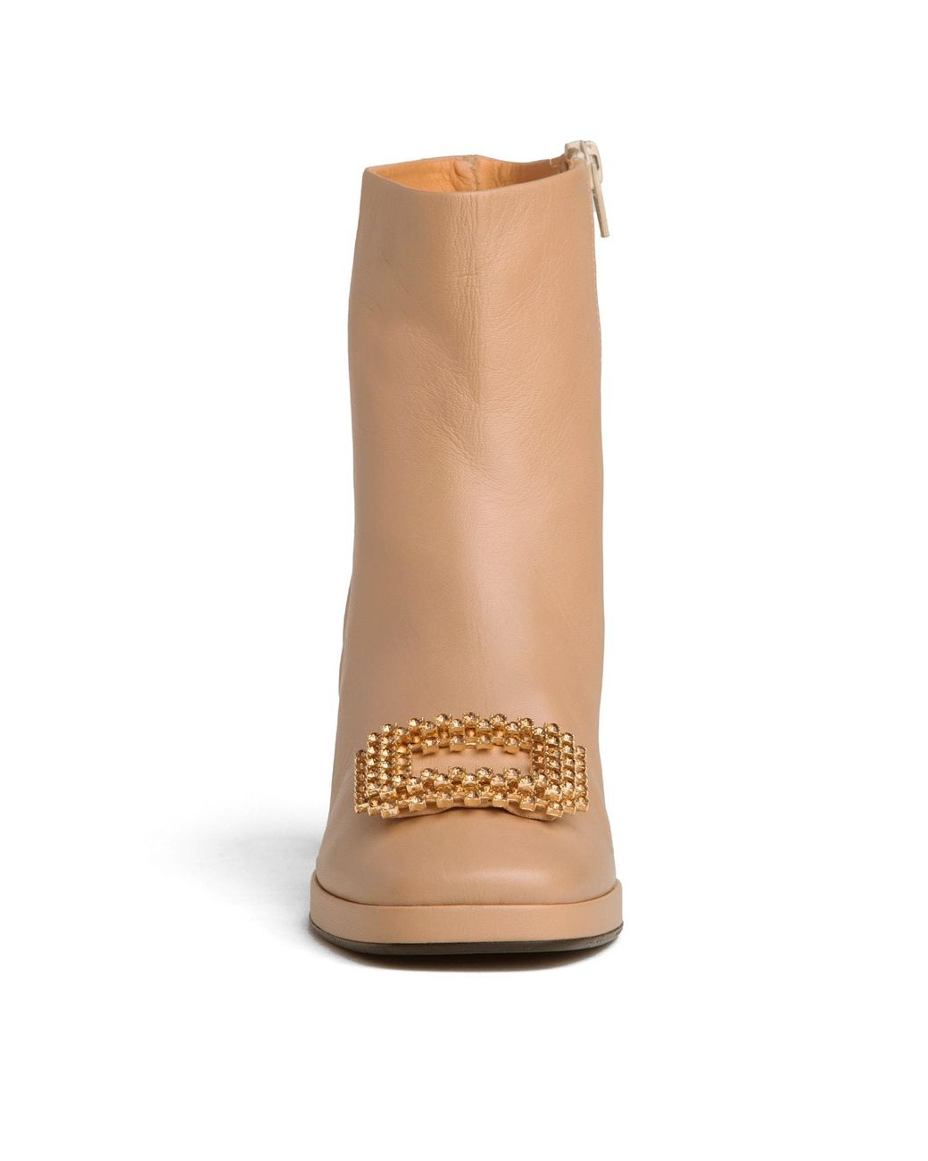 Beautiisoles by Robyn Shreiber Made in Italy Brown Neutrals Scarlet Leather Bootie With Rhinestones Comfortable & Dressy For Evening