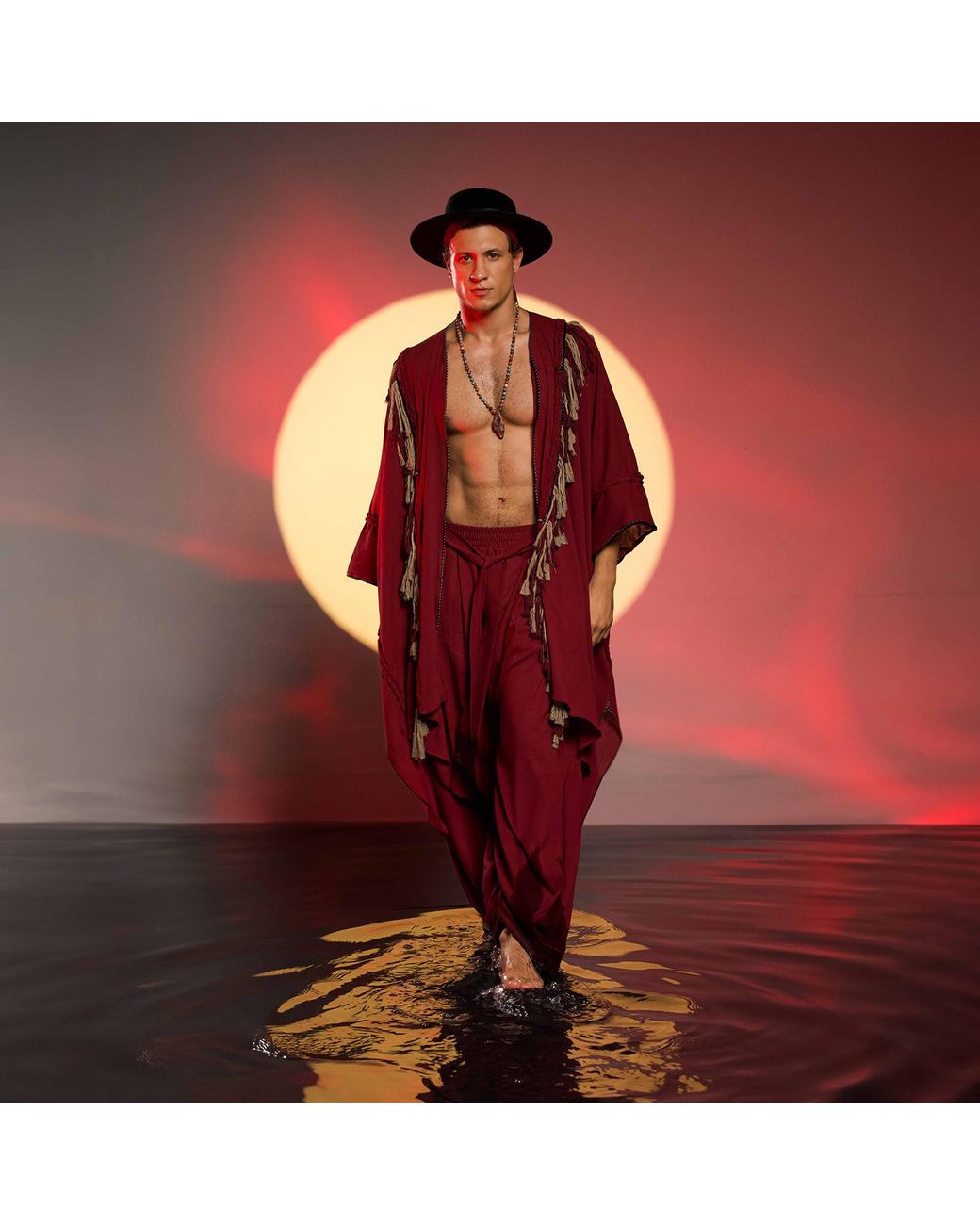 Zhenabia Red Sidra Poncho