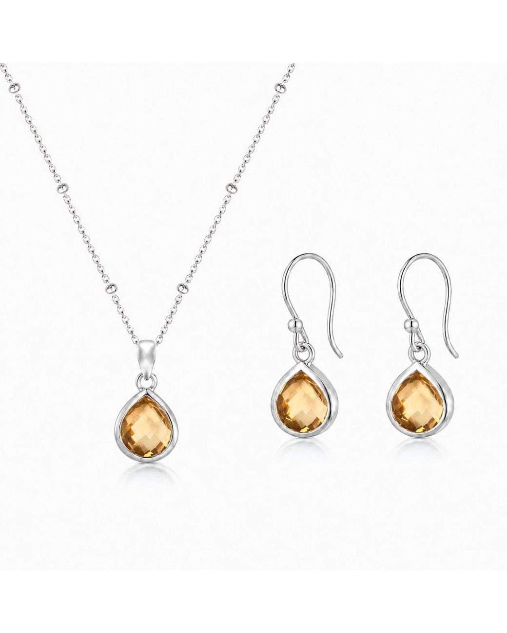 The Jewellery Store London Metallic Sterling Pear Shaped Citrine Jewellery Set