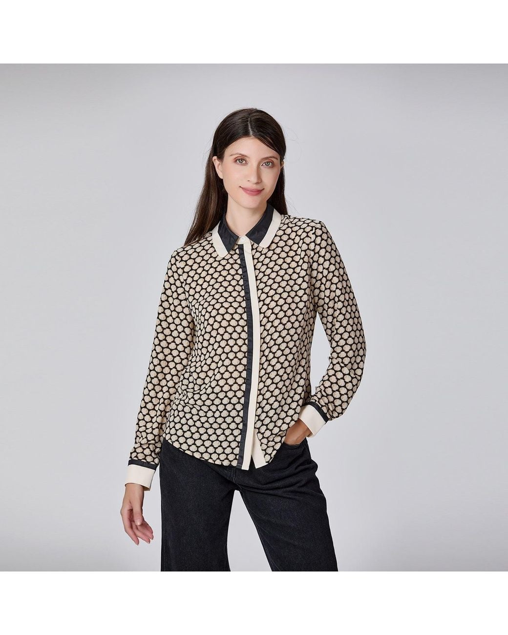 Smart and Joy Black Graphic Print Shirt With Contrast Collar