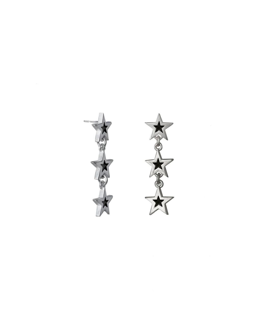 Edge Only White Megastar 3 Star Drop Earrings Sterling