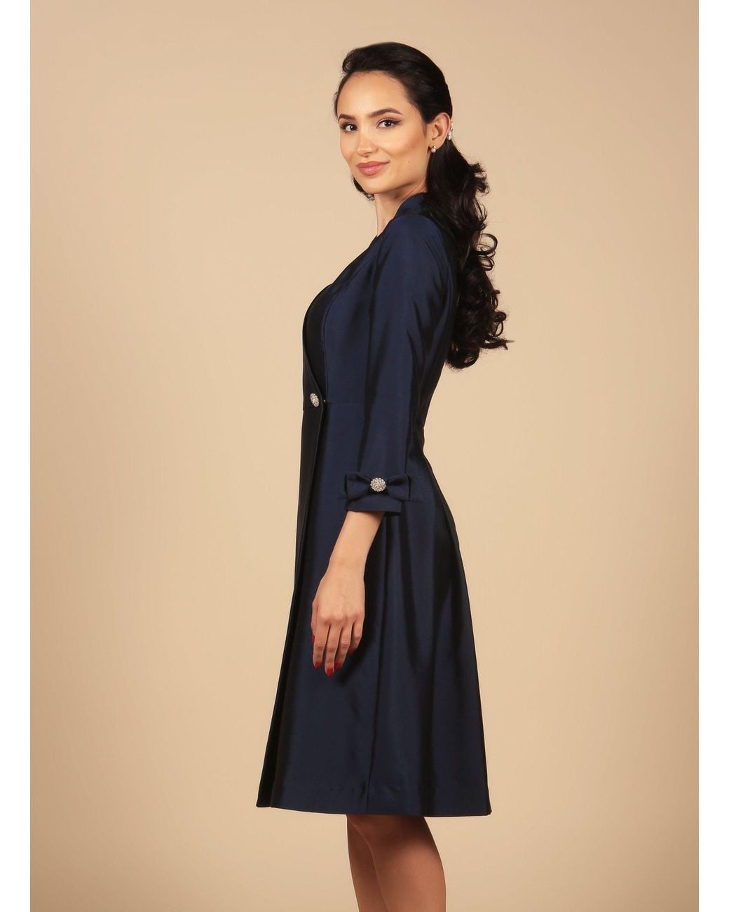 Santinni Blue Astor Silk Taffeta Dress Coat