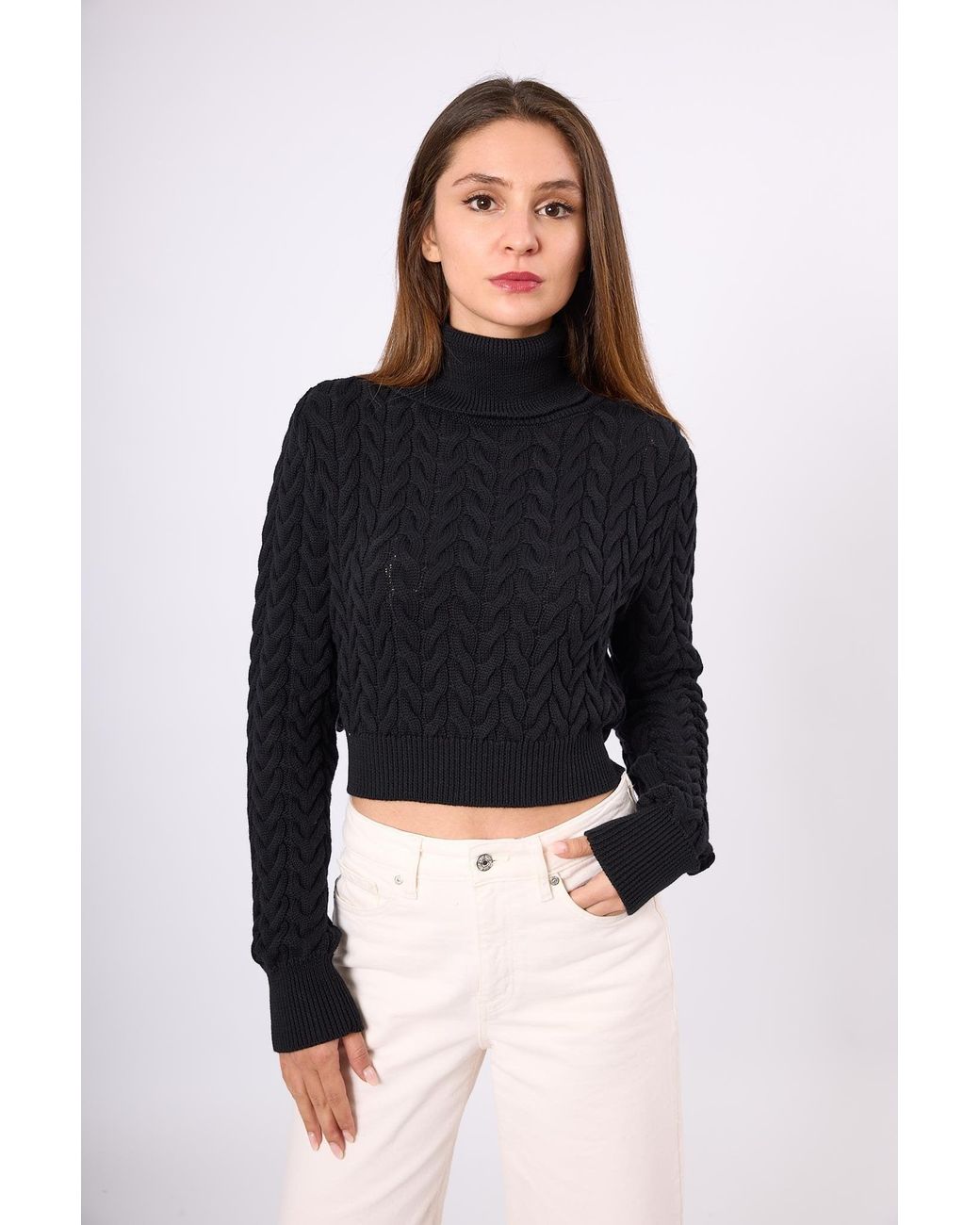 Peraluna Black Scarlett Cable Knit Crop Jumper