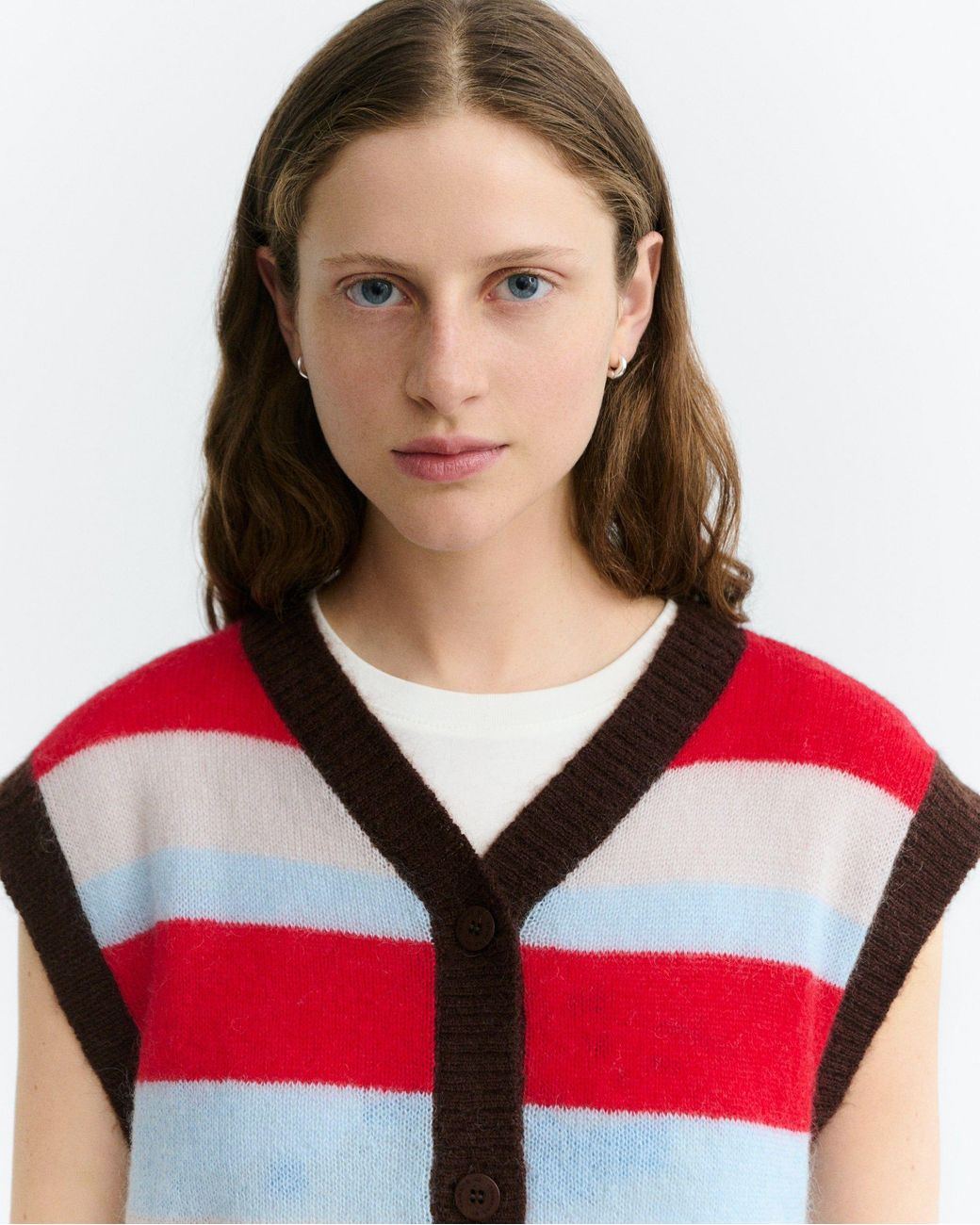 Thinking Mu Pink Fadwa Oversized Striped Wool Vest